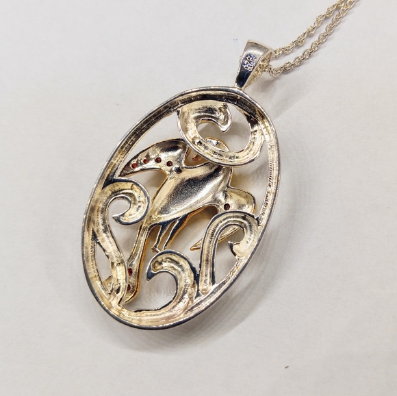 Sterling Two Tone Bird Red Stones Necklace - Picture 6 of 6